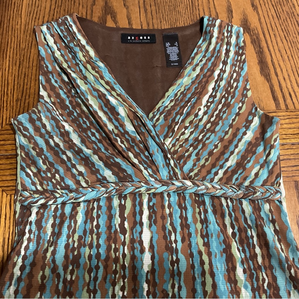 Aqua, brown & cream sleeveless top with braided bodice S - Picture 2 of 10